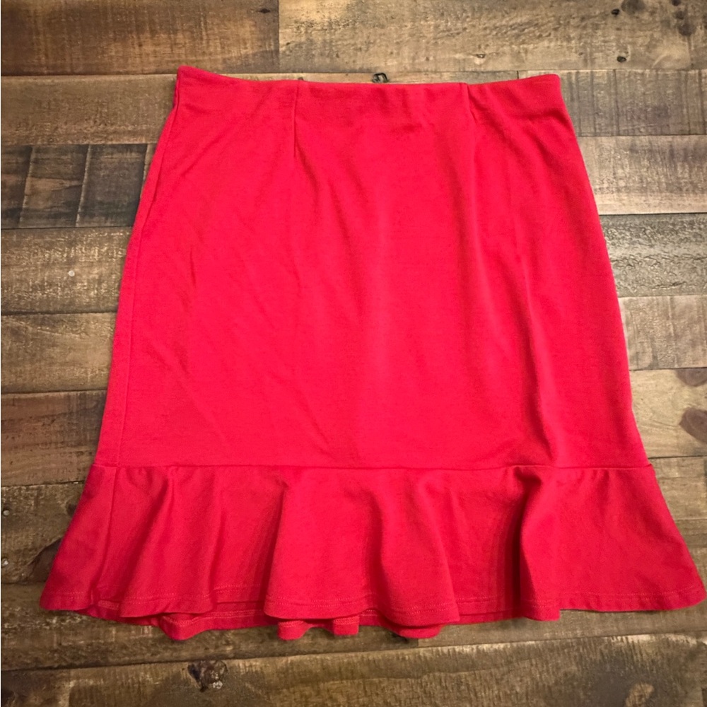 JustFab Vibrant Red Pencil Skirt with Ruffle Hem